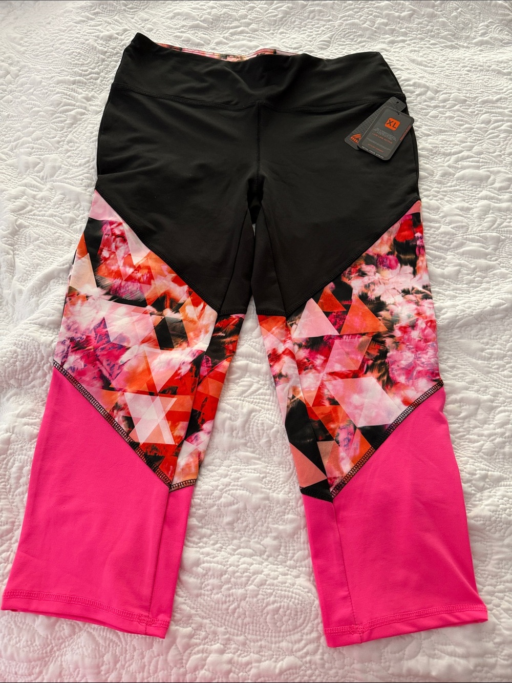 RBX Black Pink Geometric Print Cropped Leggings